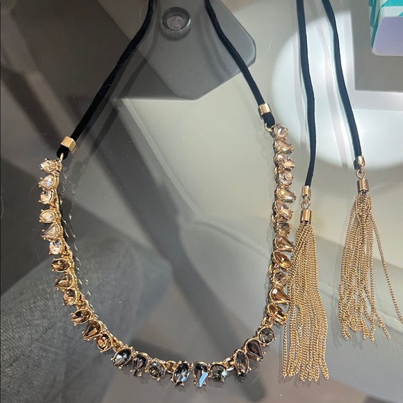 Stella & Dot Gold Eliza Fringe Necklace with Crystal and Tassel - Picture 1 of 7